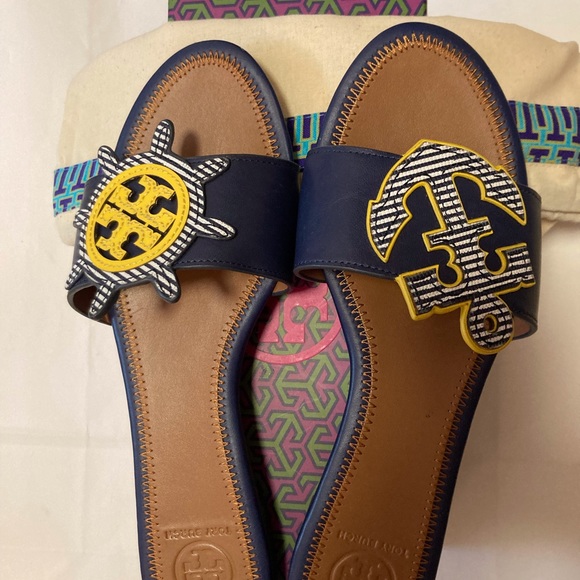 Tory Burch Navy Maritime Slide-8 M - Picture 6 of 7